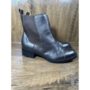 CALVIN KLEIN Womens US 8. DOMINIQUE Brown Leather Cap Toe Pull On Ankle Boot